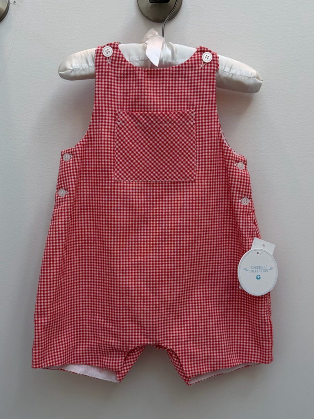 NWT Edgehill Collection Reddish Orange and White Gingham Baby Romper